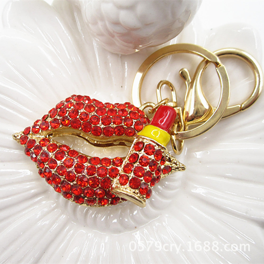 Wholesale Zinc Alloy Lipstick Lips Diamond Keychain
